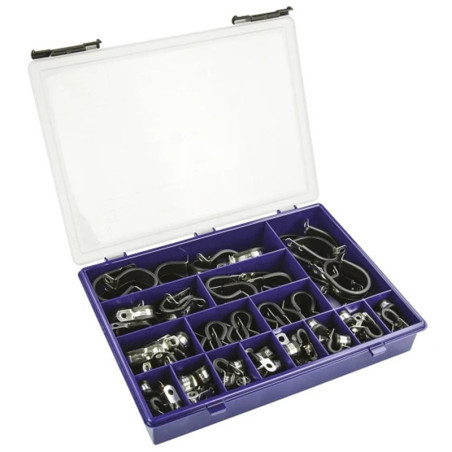 Coffret de 104 Colliers de Fixation en Acier avec Revêtement en Caoutchouc Noir