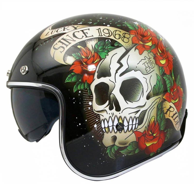 Casque Jet MT Helmets Le Mans 2 SV Skull & Roses Noir