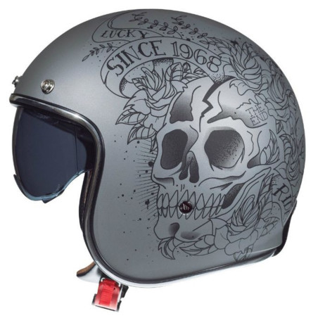 Casque Jet MT Helmets Le Mans 2 SV Skull & Roses Argent Mat