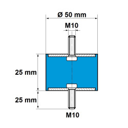 Silent Bloc Cylindrique M10 Mâle / Mâle Diamètre 50 mm - Hauteur 25 mm
