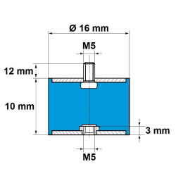 Silent Bloc Cylindrique M5 Mâle / Femelle Ø 16 mm x 10 mm