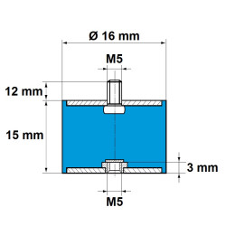 Silent Bloc Cylindrique M5 Mâle / Femelle Diamètre 16 mm - Hauteur 15 mm