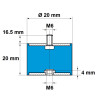 Silent Bloc Cylindrique M6 Mâle / Femelle Diamètre 20 mm - Hauteur 20 mm