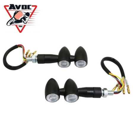 Clignotant + Feu Arrière ou Stop à LED pour Moto Avoc Mini Owa Transparent / Noir Homologué CE