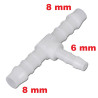 Raccord Réducteur en T Plastique Blanc pour Durite Ø 8 - 6 - 8 mm