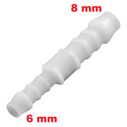 Raccord Manchon Réducteur Droit en Plastique Blanc pour Durite Ø 8 - 6 mm