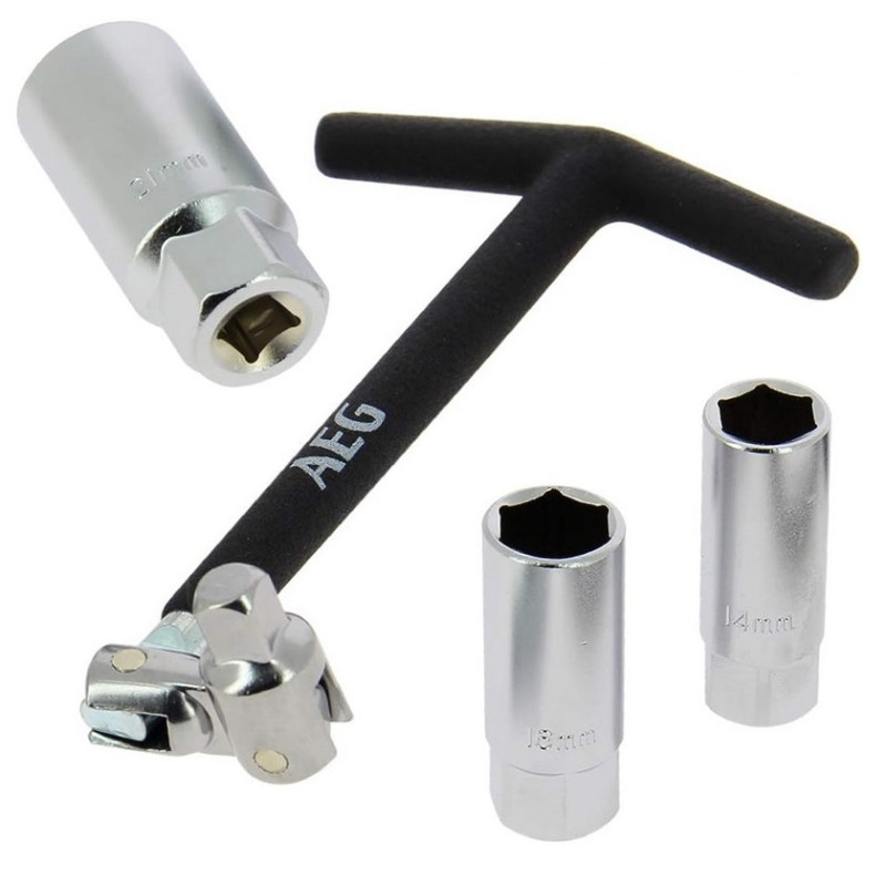 Clé à Bougie Articulée 3 Douilles 14 - 16 - 21 mm AEG