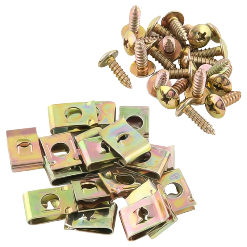 Lot de 20 Vis + Agrafes de Carrosserie 5 x 15 mm