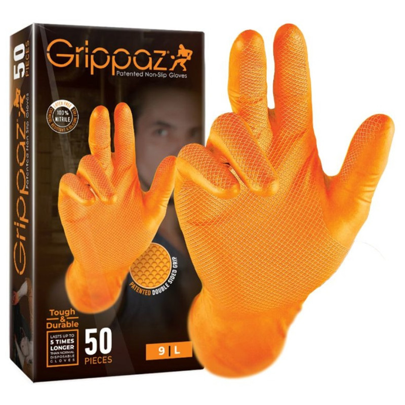 Boîte de 50 Gants d'Atelier Nitrile Orange Grippaz