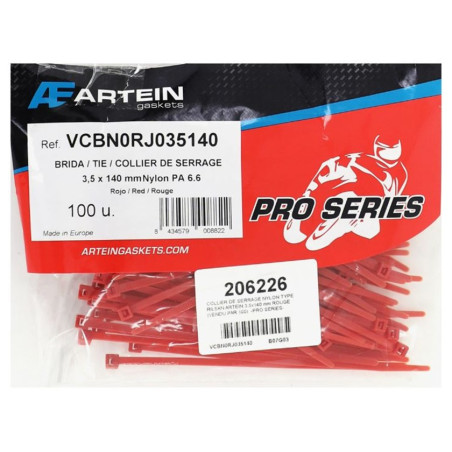 Collier de Serrage Rilsan Artein 3.5 x 140 mm Rouge - 100 Pièces