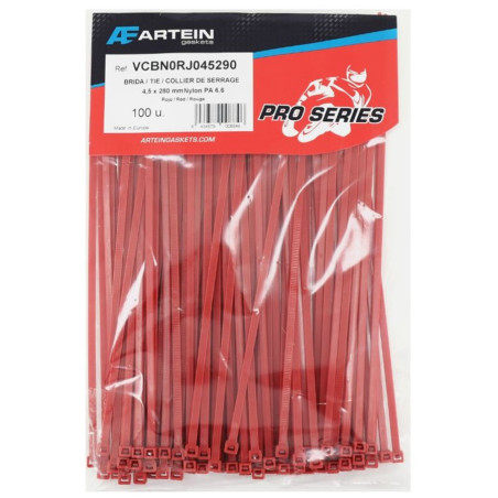 Collier de Serrage Rilsan Artein 4.5 x 280 mm Rouge - 100 Pièces