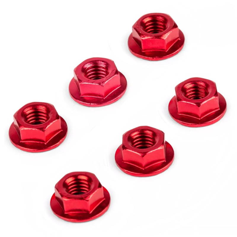 Écrou 6 Pans Épaulé M6 en Aluminium Anodisé Rouge (Sachet de 6 Pièces)