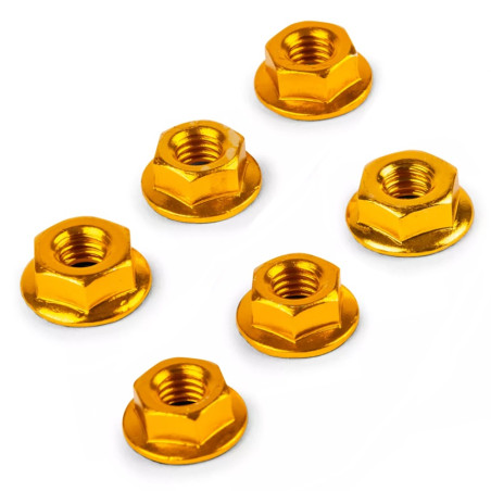 Écrou 6 Pans Épaulé M6 en Aluminium Anodisé Or (Sachet de 6 Pièces)