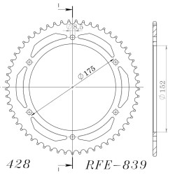 Couronne Acier Supersprox 57 Dents Pas 428 pour Yamaha DT 125 R - RE - X Supermotard