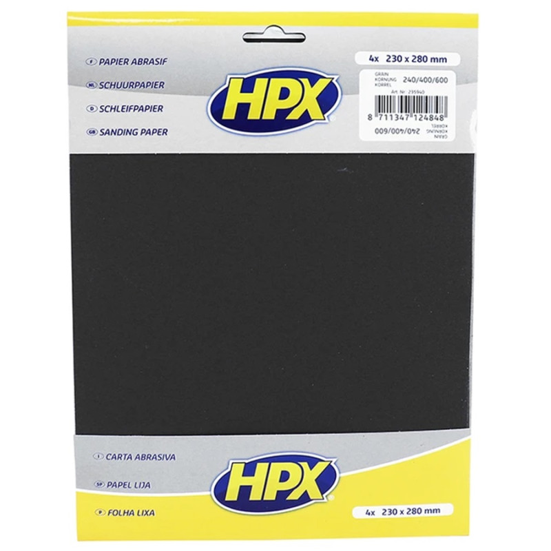 Assortiment de 4 Papiers Abrasif à Poncer HPX Grain 240 / 400 / 600 - 230 x 280 mm