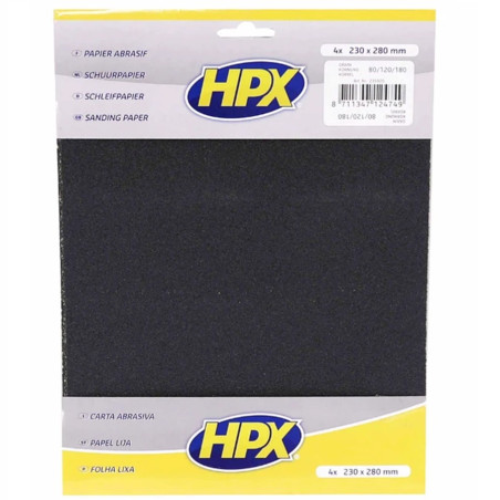 Assortiment de 4 Papiers Abrasif à Poncer HPX Grain 80 / 120 / 180 - 230 x 280 mm