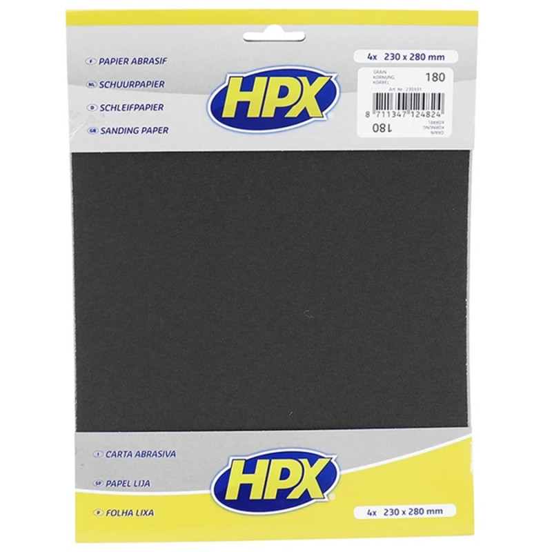 4 Feuilles de Papier Abrasif à Poncer HPX Grain 180 - 230 x 280 mm