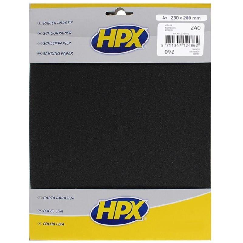 4 Feuilles de Papier Abrasif à Poncer HPX Grain 240 - 230 x 280 mm