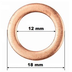 Lot de 10 Joints Bouchon de Vidange Cuivre Plat Artein Ø 12 x 18 x 1.5 mm