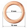 Lot de 10 Joints Bouchon de Vidange Cuivre Plat Artein Ø 8 x 12 x 1 mm