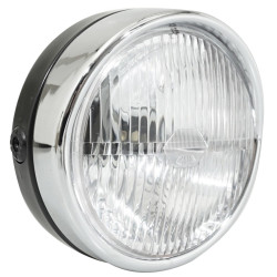 Phare Avant Ø 140 mm Noir avec Cerclage Chromé, Casquette et Interrupteur
