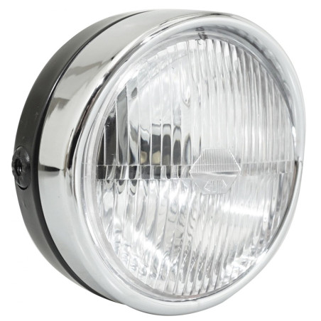 Phare Avant Ø 140 mm Noir avec Cerclage Chromé, Casquette et Interrupteur