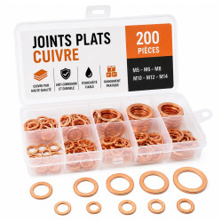 Coffret de 200 Joints Bouchon de Vidange Cuivre Plat Ø 5 à 14 mm
