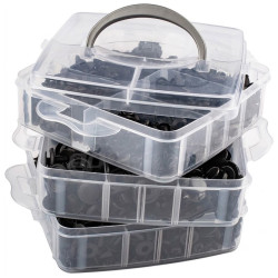 Coffret de 620 Clips / Agrafes / Rivets de Carrosserie en Plastique Noir Ø 5 à 10 mm