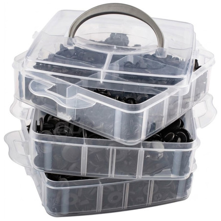 Coffret de 620 Clips / Agrafes / Rivets de Carrosserie en Plastique Noir Ø 5 à 10 mm