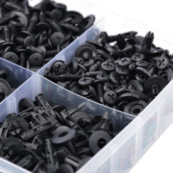 Coffret de 620 Clips / Agrafes / Rivets de Carrosserie en Plastique Noir Ø 5 à 10 mm