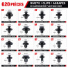 Coffret de 620 Clips / Agrafes / Rivets de Carrosserie en Plastique Noir Ø 5 à 10 mm